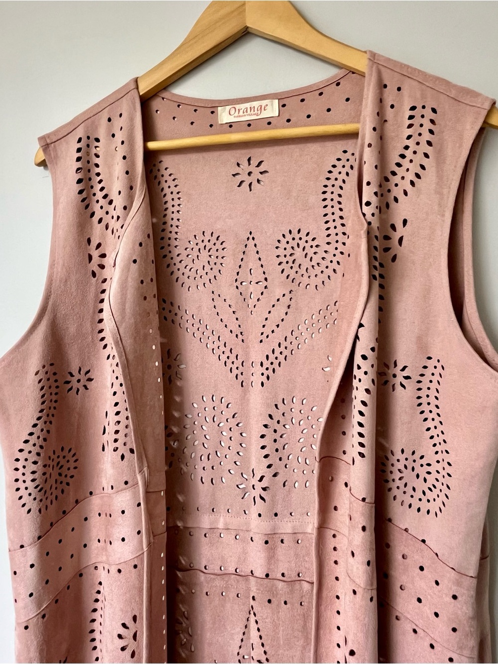 Dusty Rose Suede Fringe Laser Cut Vest Dress - Picture 4 of 10